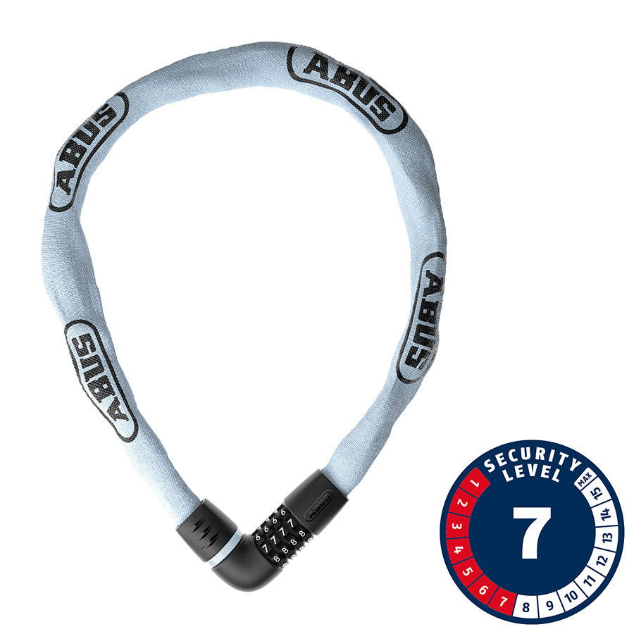 810700-05::0::810700-05::Abus, Tresor 6807C, Cadenas à chaîne, Combinaison, 7mm, 110cm, 3.6', Bleu Clair