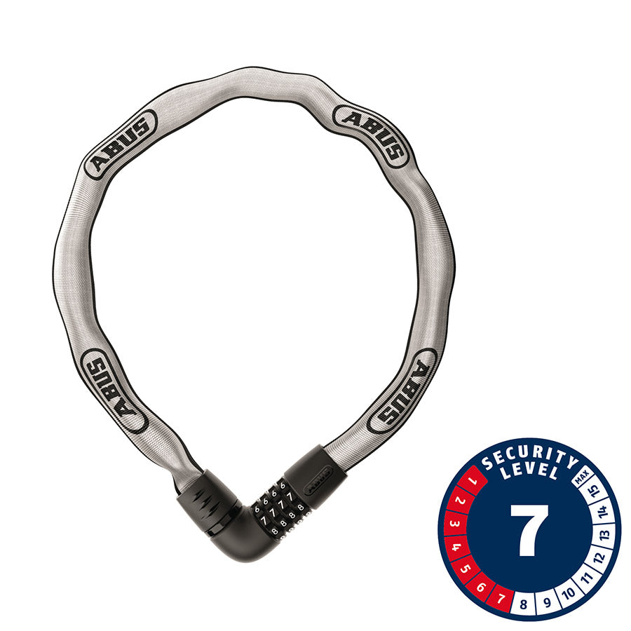 810701-01::0::810701-01::Abus, Tresor 6807C Reflective, Cadenas à chaîne, Combinaison, 7mm, 110cm, 3.6', Réfléchissant