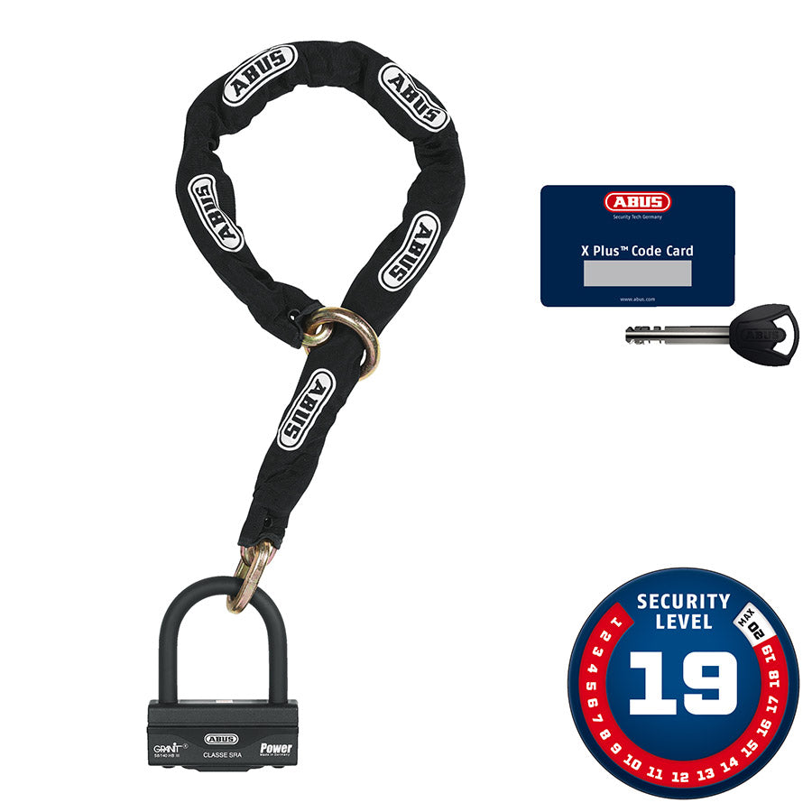 810705-01::0::810705-01::Abus, Granit XPlus 58 12KS Black Loop, Cadenas en U + chaîne, Clé, 18mm, 140x100mm, 5.5x3.9", Chaîne, 12KS, 120cm, Noir