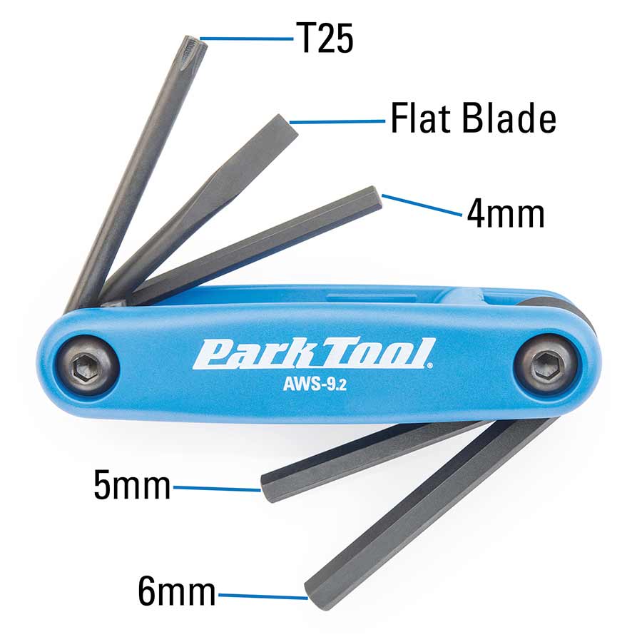 901657-01::2::901657-01::Park Tool, AWS-9.2, Tournevis et clés hexagonales repliables, 4mm, 5mm, 6mm, plat et T25