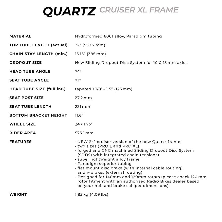 921550-02-22::1::921550-02-22::Radio Raceline, Quartz Cruiser XL, Cadre de BMX, Rouge Foncé Métallique, 22''
