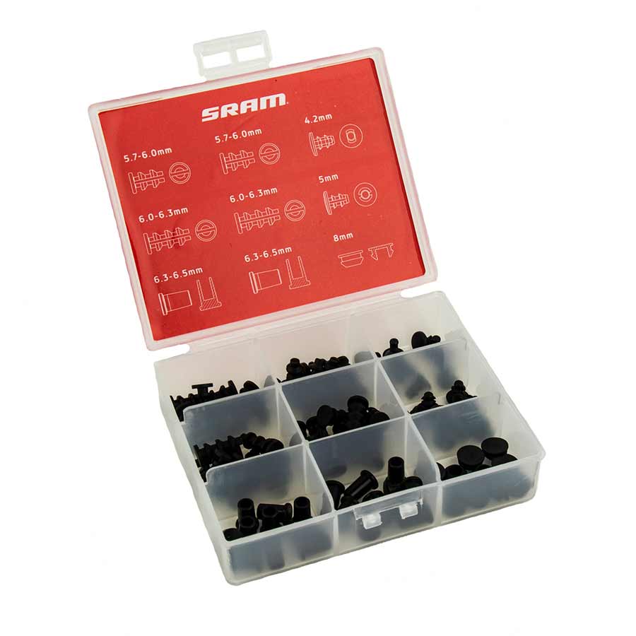 930008-07::0::930008-07::SRAM, Coffret de bouchons de cadres, 4.2mm x 10, 5mm x 10, 5.7-6mm x 20, 6.0-6.3mm x 20, 6.3-6.5mm x 20, 8mm x 10