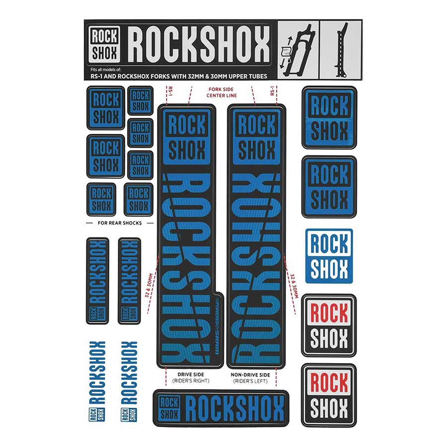 942522-05::0::942522-05::RockShox, Autocollants 30/32mm, Bleu, Kit