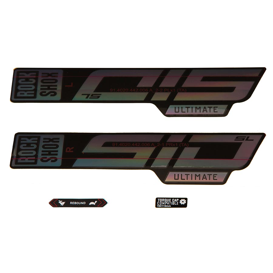 942607-04::0::942607-04::Rockshox, Autocollants SID SL Ultimate, Arc-en-Ciel Lustré pour jambage Noir Lustré