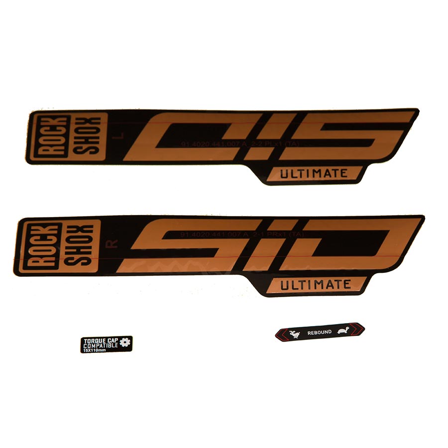 942608-02::0::942608-02::Rockshox, Autocollants SID 35 Ultimate, Cuivre mat pour jambage Noir Lustré