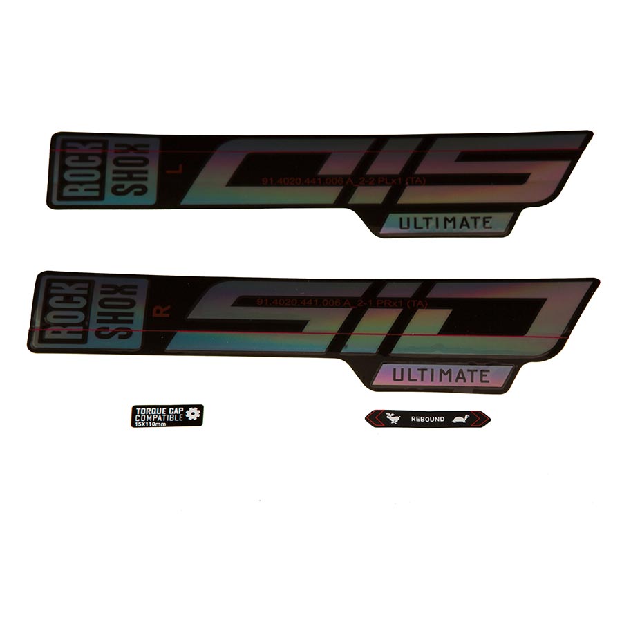 942608-04::0::942608-04::Rockshox, Autocollants SID 35 Ultimate, Arc-en-Ciel Lustré pour jambage Noir Lustré