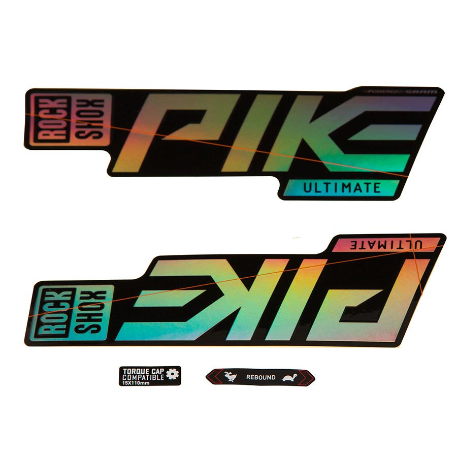 942609-03::0::942609-03::Rockshox, Autocollants Pike Ultimate, Arc-en-Ciel Lustré pour jambage Noir Lustré