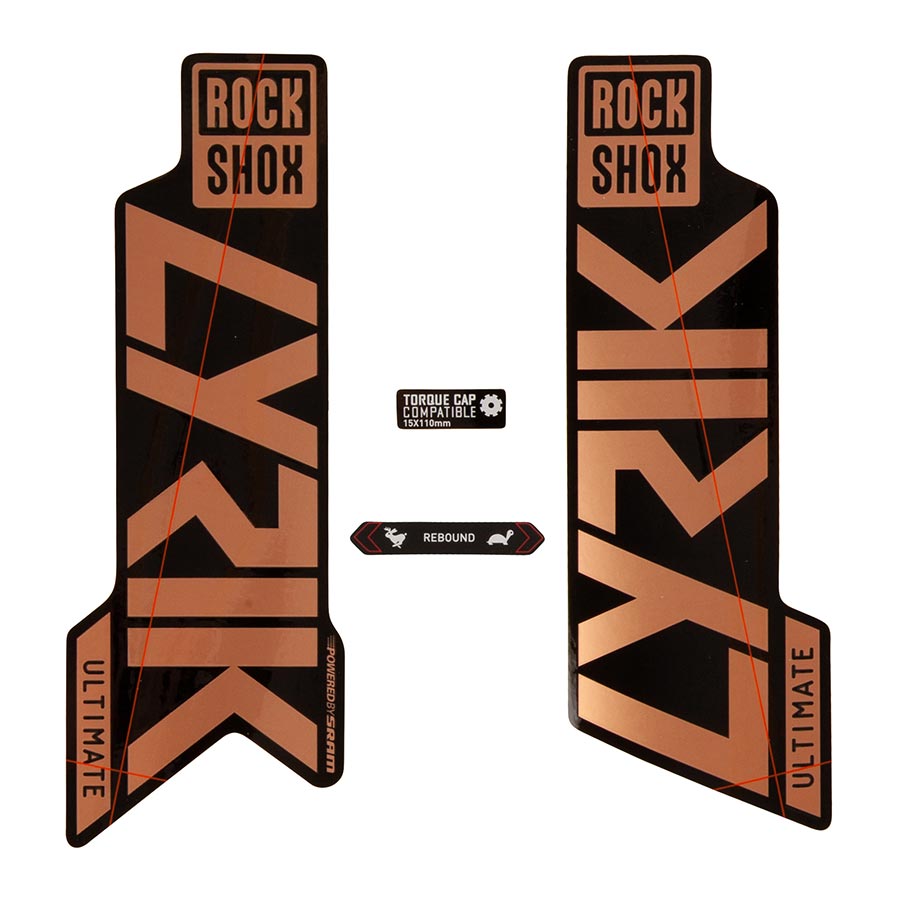 942610-01::0::942610-01::Rockshox, Autocollants Lyrik Ultimate, Cuivre mat pour jambage Noir Lustré