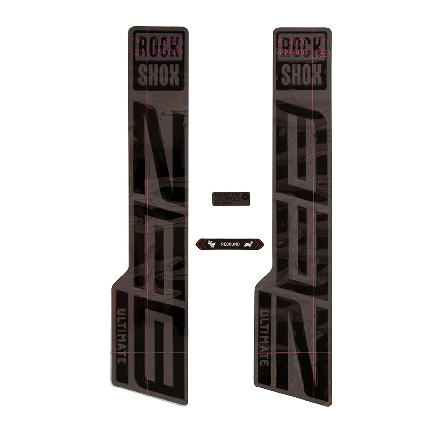 942611-04::0::942611-04::Rockshox, Autocollants ZEB Ultimate, Noir Mat pour jambage Gris Mat