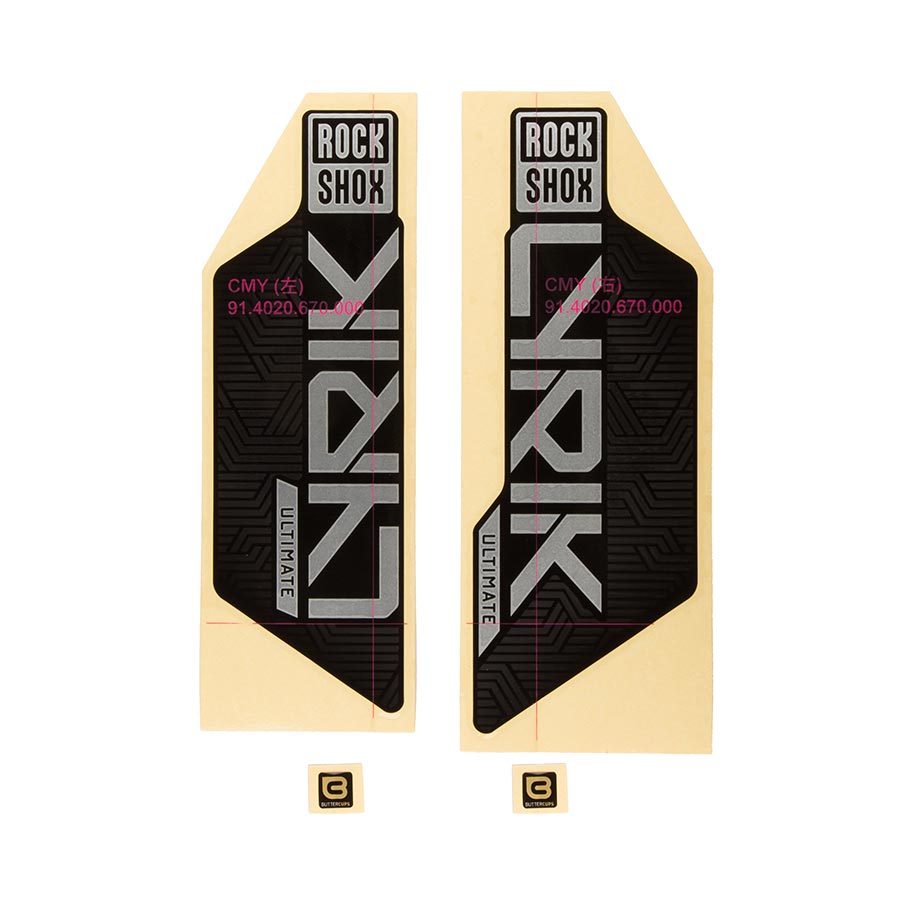 943022-05::0::943022-05::RockShox, Autocollants pour Lyrik Ultimate 2023, Flight Attendant, Argent Mat