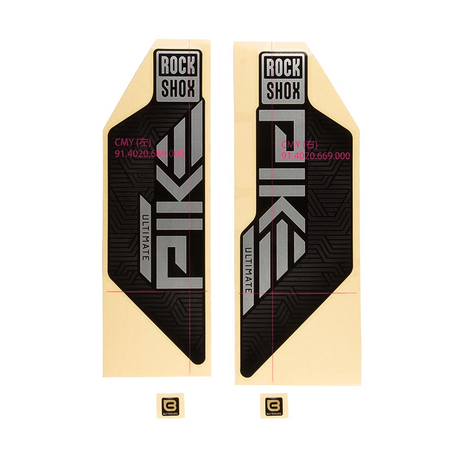 943031-05::0::943031-05::RockShox, Autocollants pour Pike Ultimate 2023, Argent Mat pour Noir Lustré